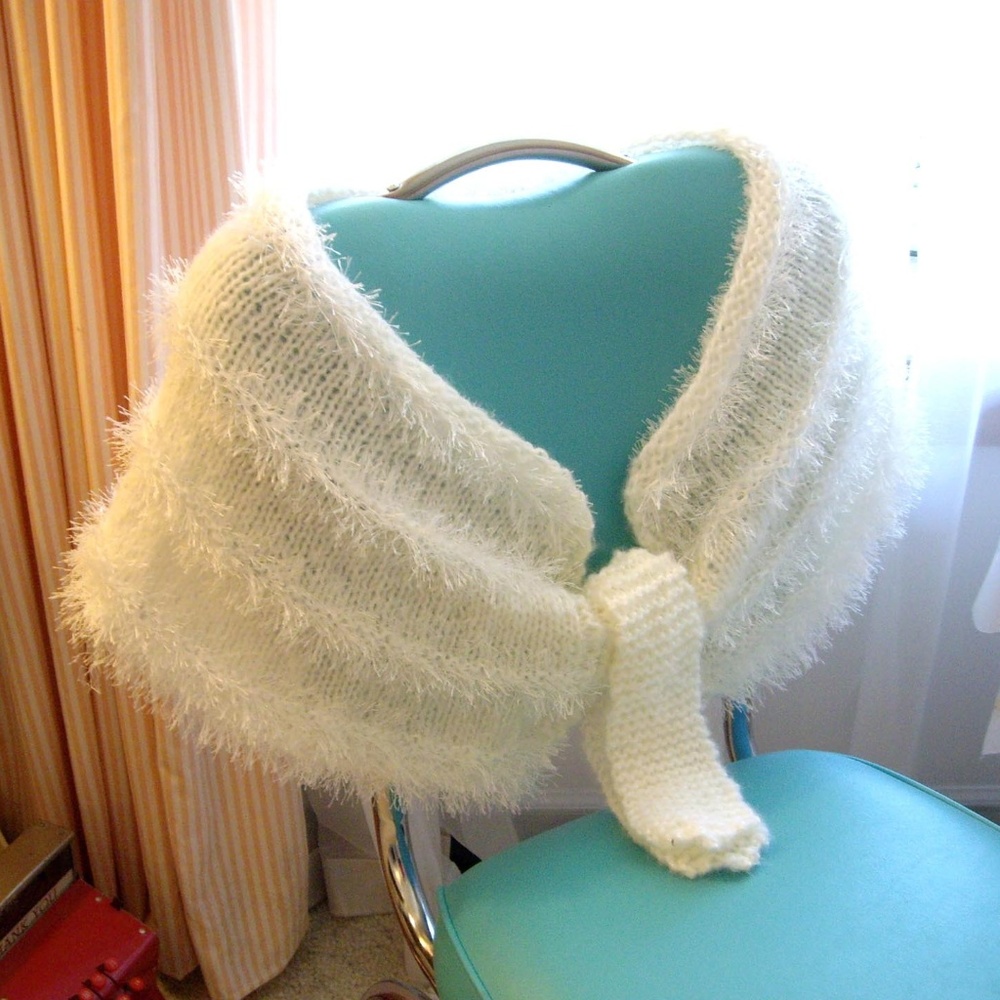 Hand Knit Eggshell Winter White Wrap / Shawl